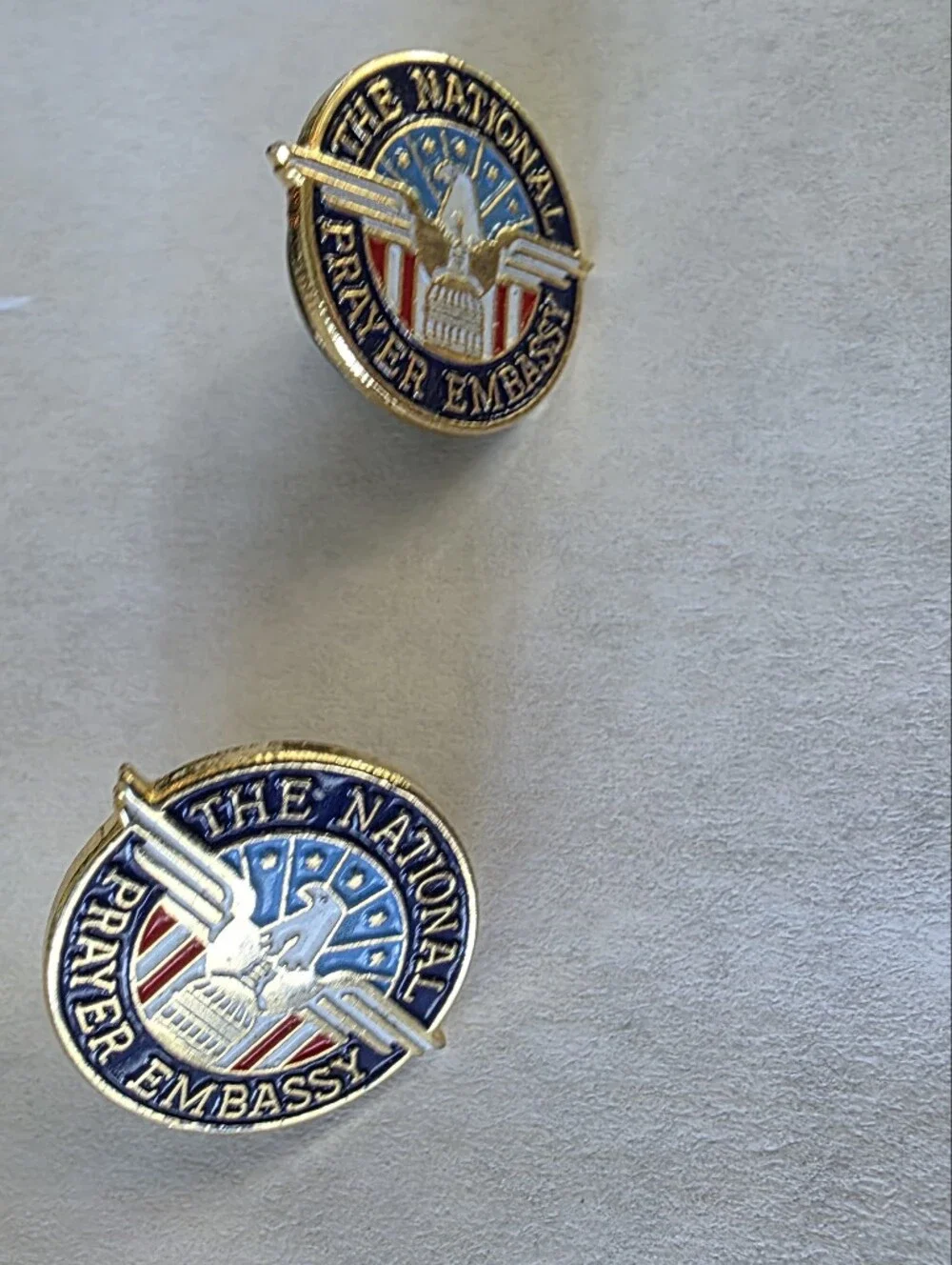 2 Vintage National Prayer Embassy Eagle Enamel Lapel Pins Set of 2
